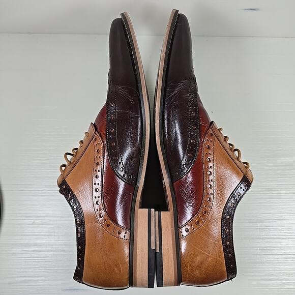 Stacy Adams Mens Tinsley Wingtip Oxford 11M Brown Tri Color Dress Lace Up - Picture 6 of 10